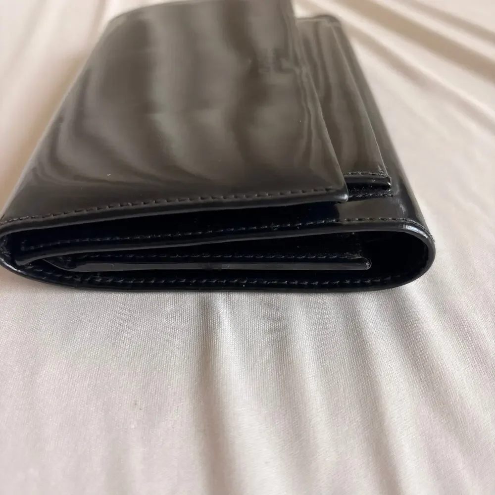 Vintage 90s Tom Ford Era Gucci Patent Logo Wallet - Black, Trifold
